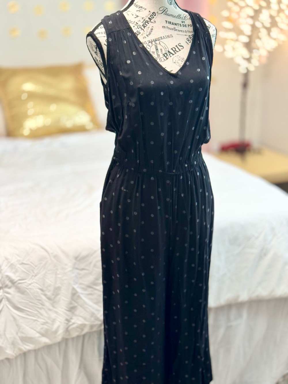 Black Polka Dot Midi Dress | Sleeveless Open Back Casual Dress |Old Navy Medium
